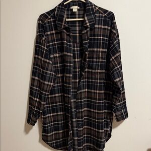 Oversized Black and Brown Plaid Shirt